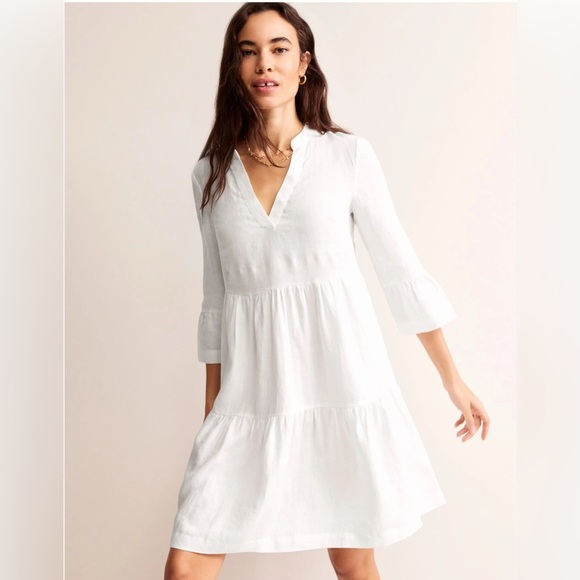 Boden Sophia Linen Short White V-Neck Tiered Dress Size 20-22R - Picture 2 of 15